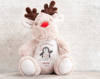 Personalised Christmas teddy | Baby's 1st Christmas gift | First xmas keepsake | Reindeer soft toy