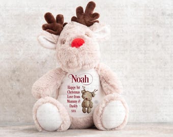 Personalised Christmas teddy | Baby's 1st Christmas gift | First xmas keepsake | Reindeer soft toy