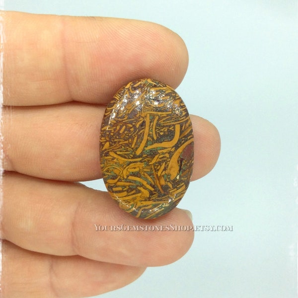 Marium African Golden Jasper Cabochon Calligraphy Jasper Orange Brown Gemstone Oval shape  29x19.5x6mm 29.2Cts. Creativity Communication.