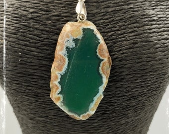 Onyx Agate Freeform Rough Slice Pendant Green color. Birthstone. 46x28x5 mm. 54.1 Ct. Giving you support in difficult or confusing times.