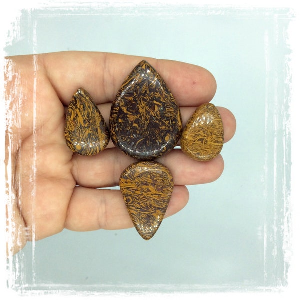 Marium African Golden Jasper Calligraphy Jasper Cabochon Gemstone Yellow Brown Color Pear shape.  Choose your one.