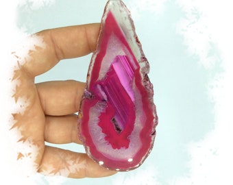 Striped Druzy Agate Freeform Slice Cabochon Candy Pink color. 105x50x5mm. 237.1Cts. Light, radiance, inner strength, and balance gemstone.