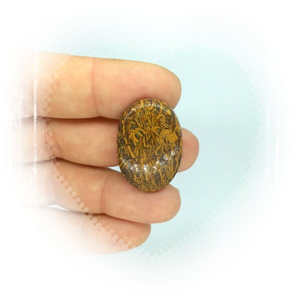 Marium African Golden Jasper Calligraphy Cabochon Gemstone Orange Brown Oval shape  30x20x6mm 31.25Cts. Creativity Communication.