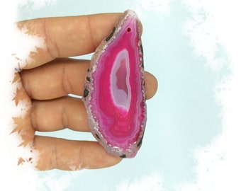 Striped Agate Freeform Slice Big Pendant Candy Pink color. 75x31x5mm. 93.9Cts. Light, radiance, inner strength, and balance gemstone.