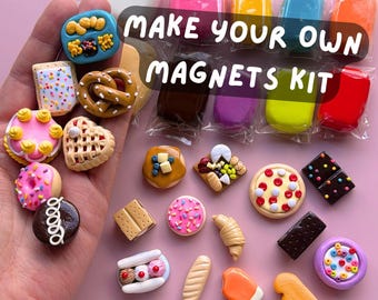 Miniature Food Magnet Kit – DIY Clay Kit with Video Tutorial, Make 20 Magnets, Beginner Craft Kit, Cute Gift Idea, Nostalgic