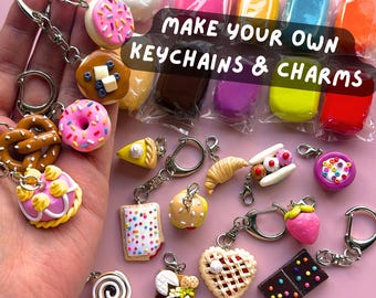 DIY Polymer Clay Keychain & Charm Craft Kit | Beginner Clay Kit With Video Workshop | Make 8 Keychains + 8 Charms