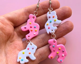 Circus Animal Cookie Earrings, Nostalgic Polymer Clay Handmade Jewelry, Gift For Women and Teens