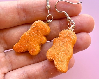 Dino Nugget Earrings, Handmade Polymer Clay Nostalgic Jewelry, Gift For Women and Teens