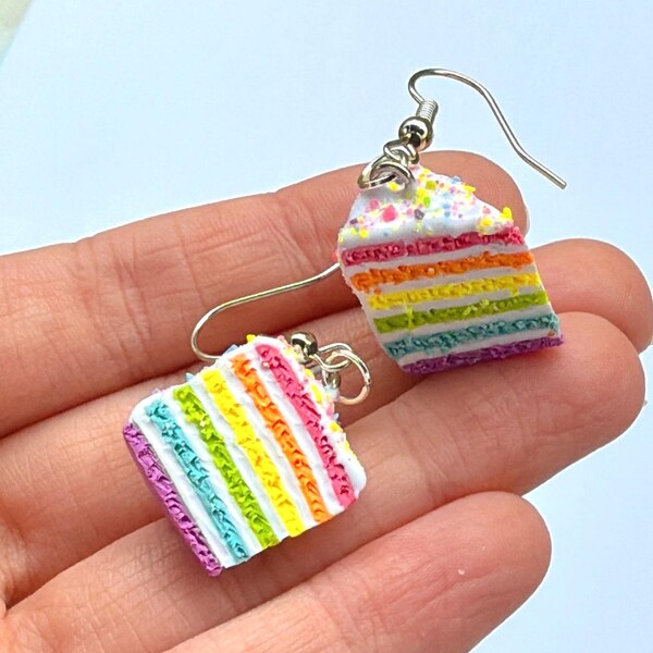 Rainbow Cake Earrings, Handmade Polymer Clay Food Earrings, Fun Quirky Jewelry for Women, Pride Jewelry