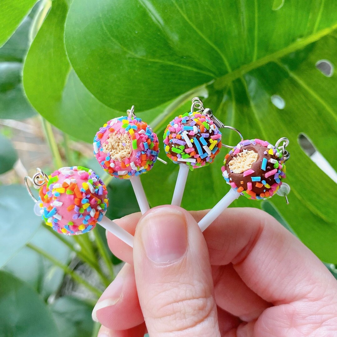 Cake Pop Earrings, Fun Kawaii Food Earrings, Funny Dangle Drop Earrings