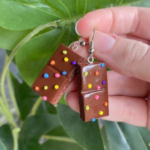 Cosmic Brownie Earrings, Handmade Little Debbie Earrings, Cute Polymer Clay Snack Cake Gift, Food Themed Jewelry, Birthday Foodie Gift