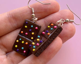 Cosmic Brownie Earrings | Polymer Clay Nostalgic Dessert Jewelry | 2000s Snack Inspired | Rainbow Sprinkle Brownie Earrings | Cute Food
