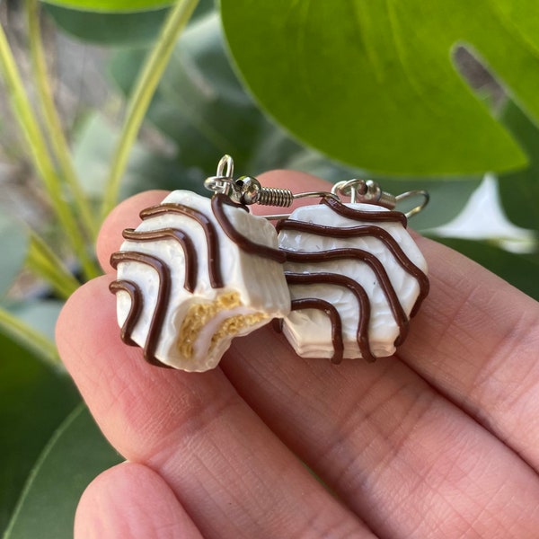 Zebra Cake Snack Earrings// Little Debbie Earrings// Handmade Polymer Clay Jewelry// Miniature food// Birthday Cake Earrings