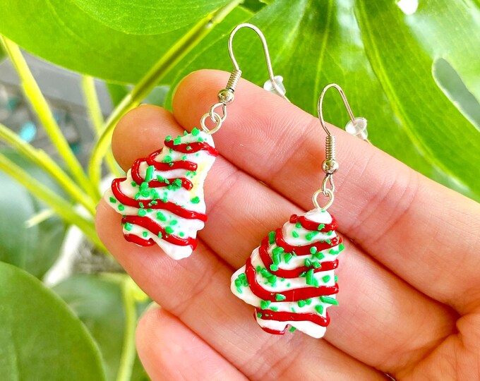 Christmas Tree Cake Earrings, Little Debbie Food Themed Gift for Women, Funny Handmade Jewelry