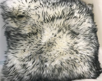 Ivory / Charcoal Sheepskin Fur Pillow w Black Velvet