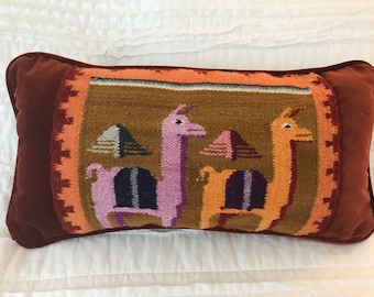 Scenes from Peru:  Alpaca Tapestry Pillow w Velvet