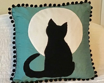 Cat and Moon Decorator Pillow Cover