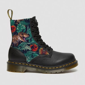 Made to order Doc Martens, Custom Doc Martens, personalised boots, authentic boots, Dinosaurs, Jurassic, 80s pop culture