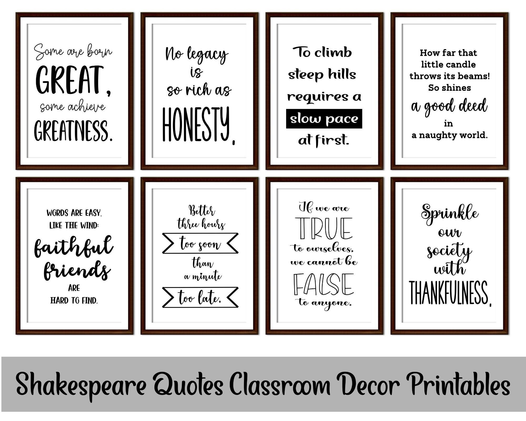 Shakespeare Quotes Printable Posters Classroom Decor Set 8 Pieces ...