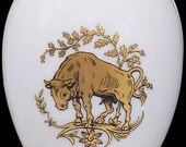 Chamart Limoges France Gold Taurus Zodiac White Porcelain Egg Trinket Box