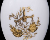 Chamart Limoges France Gold Piece Libra Zodiac White Porcelain Egg Trinket Box