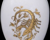 Chamart Limoges France Gold Piece Scorpio Zodiac White Porcelain Egg Trinket Box