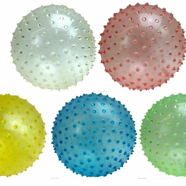 Spiked fitness, massage, yoga, exercise ball, red, yellow, blue, green, clear