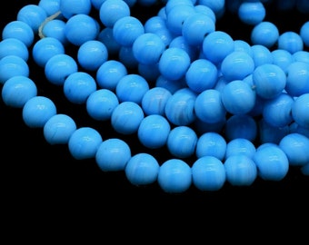 20 Glass Round Light Blue Beads Jewelry Making Crafts 7 mm Vintage