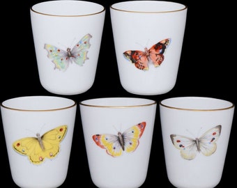 Chamart Limoges France Butterfly Cups Gold Rims 2-3/4" x 3-1/4"