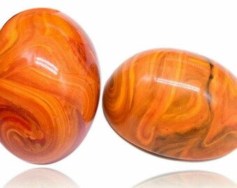 10 Orange Swirl Marble Oval Dome Top Cabochon Flat Back 40 x 30 mm Vintage