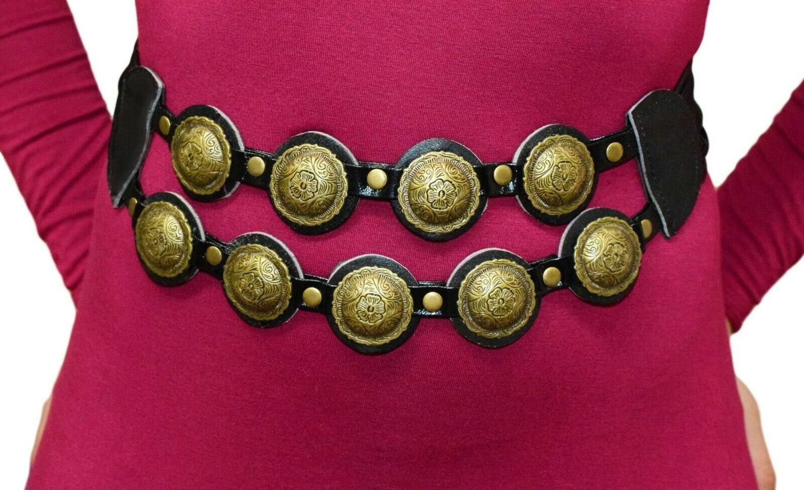 Ceinture Femme Taille 14 Couleur Vert Sauge/noir - Motif Animalier, Occasion En Bon état, Largeur Moyenne