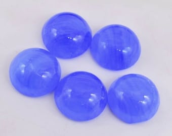 Light Blue Round Swirl Dome Top Glass Cabochon 15 mm, Vintage Japan