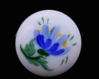 Glass White Blue Round Floral Cabochons 21 mm Crafts Jewelry Making Vintage