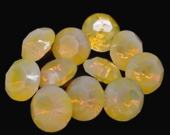 Vintage Round Yellow Foiled Givre Faceted Glass Rhinestone Cabochon 11mm Germany