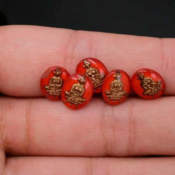 10 glass red gold oval chinese buddha cabochon 10 x 8 mm vintage