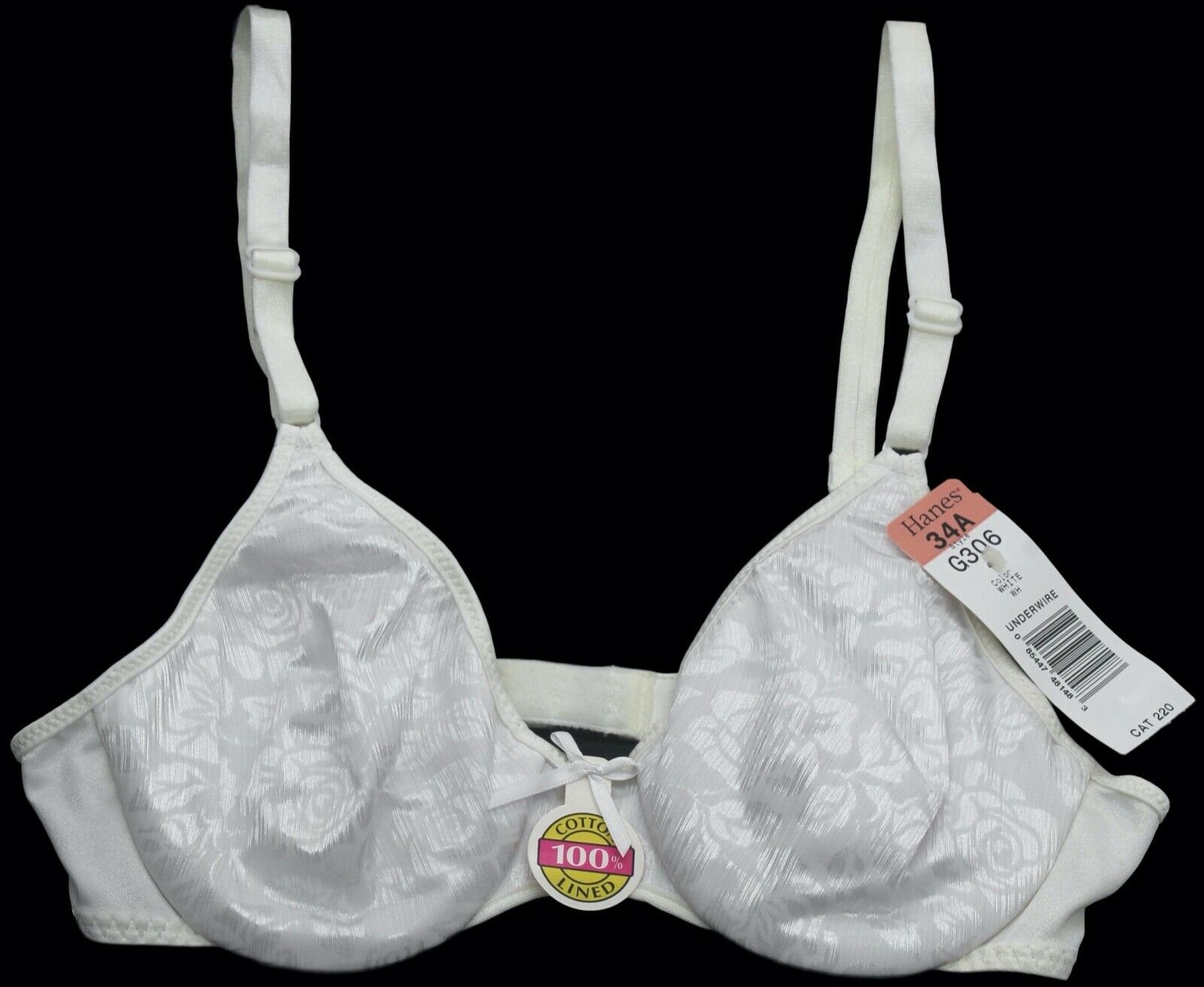 HANES Her Way New 34A White Floral Bra 100% Cotton Lined Style