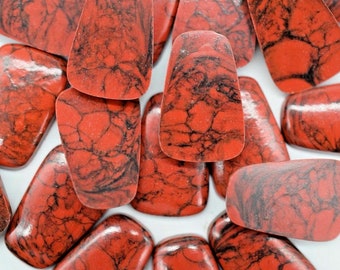 Red and Black Marble Like Cabochon Flat Back 12 x 20 mm Jewelry Making Vintage