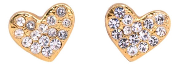 Gold Crystal Rhinestones Bedazzle Heart Shape Ear… - image 1