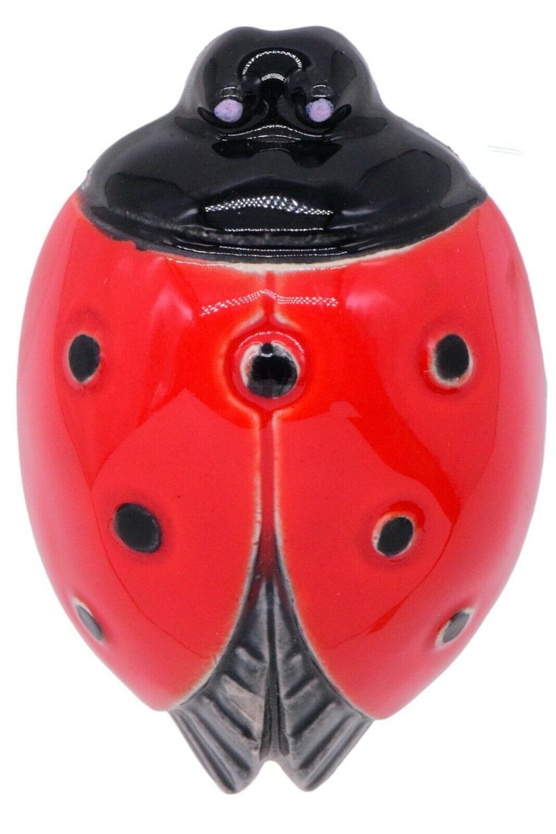 French Ceramic Red Black Lady Bug Figurine
