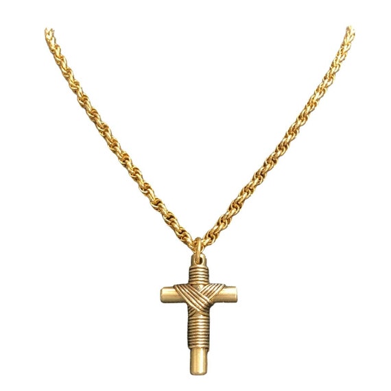 Antique gold cross necklace with custom sized  an… - image 1