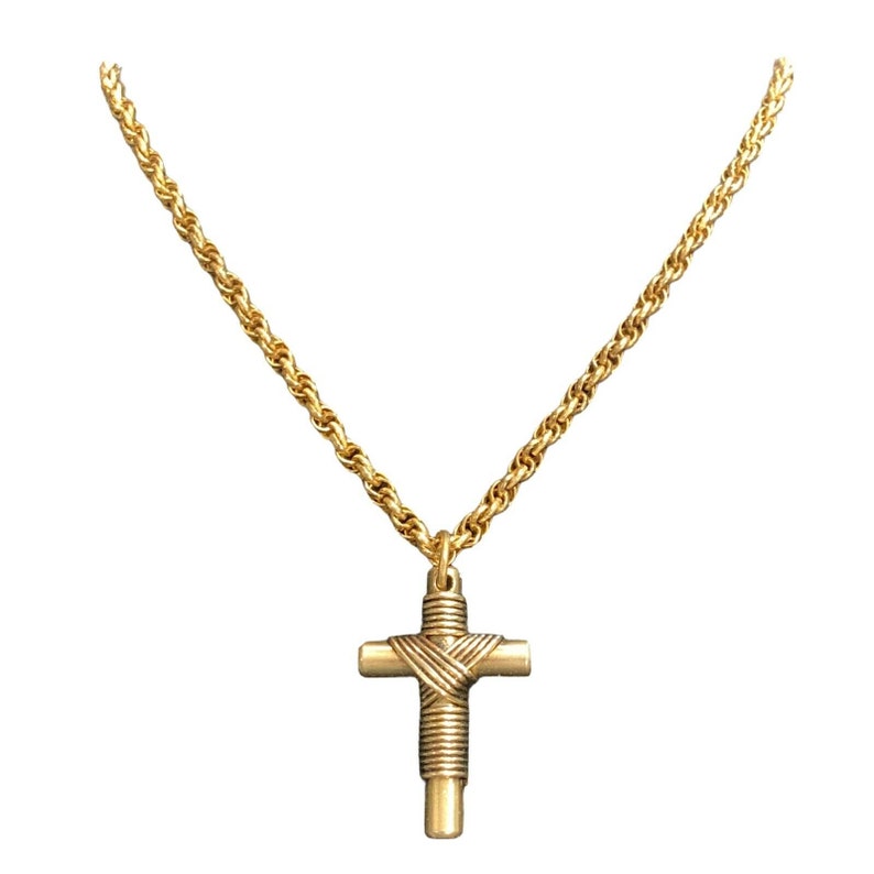 Antique gold cross necklace with custom sized antique gold chain image 1