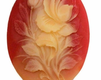 20 red floral cameo oval cabochon white resin inlay 40 x 30 mm vintage