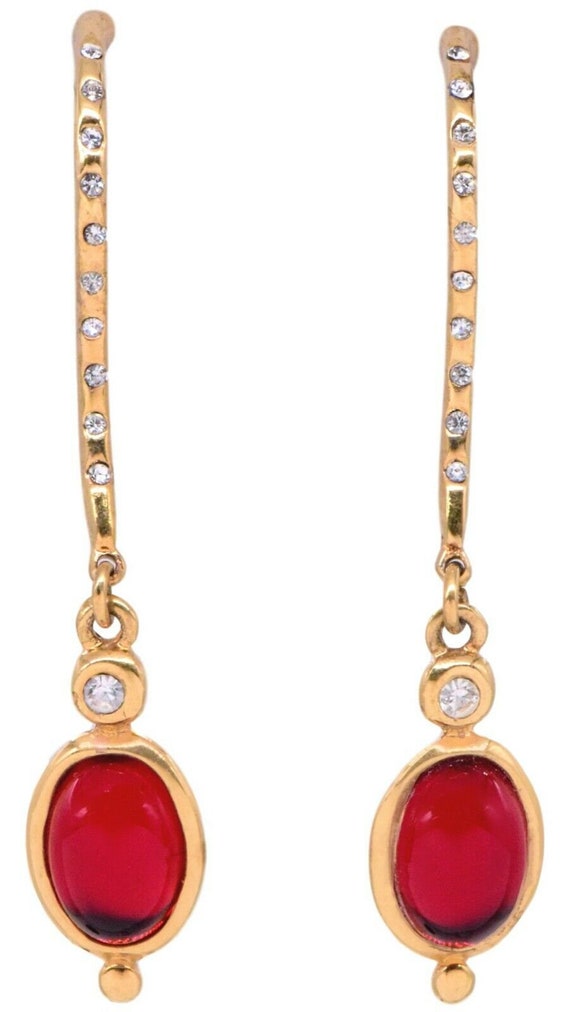 Gold Ruby Red Dangle Drop Crystal Rhinestone Bedaz