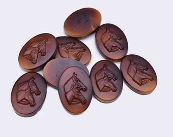 10 Oval Brown Two Horse Cabochon Cameo Crafts 18 x 13 mm Vintage