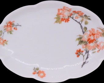 Limoges France (LEC) LeClair Colorful Floral Orange Nut & Candy Dish Tray 6-5/8"