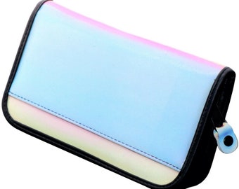 Holographic Wallet Clutch Luminous Iridescent Zip Around Purse Card Holder