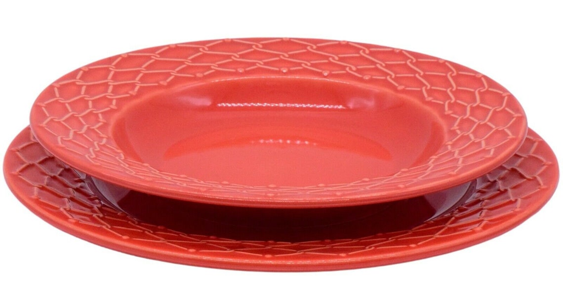 2 Piece Orange/red Plate Set Dinnerware Serving Platter Set Etsy