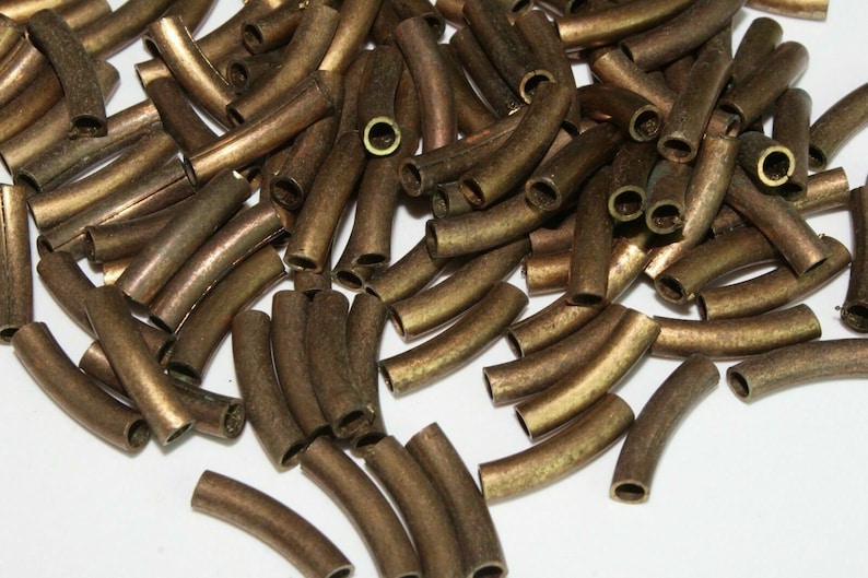 100 Antique Brass Curved Metal Tube Beads Jewelry Findings 18 Etsy