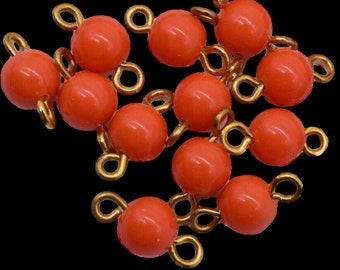 20 vintage round coral orange connectors double gold loops findings 6 mm japan