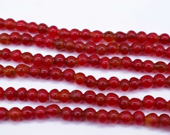 Glass 4 mm Coral Red Round Beads Crafts Jewelry Making Vintage